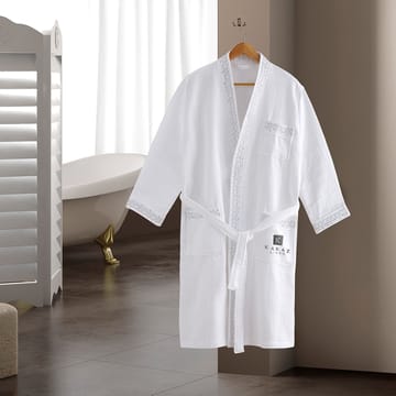 اشتر روب حمام فندقي أبيض رمادي مطرز من كرز لنن من عروض متجر كرزلنن الإلكتروني من ماركة الحصرية ولون ابيض