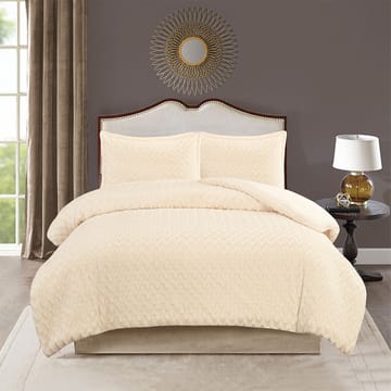 كاتيا - طقم لحاف سرير شتوي فرو بيج كريمي 3 قطع مقاس نفرين