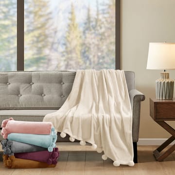 روشن - بطانية فرو ناعم شتوية مع بومبومس من كرز لنن في السعودية والخليج من كرز لنن
