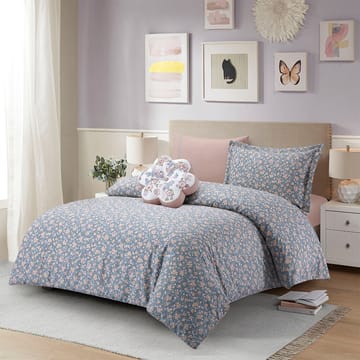 زهرية طقم لحاف سرير اطفال قطن للبنات 5 قطع رمادي وزهري
