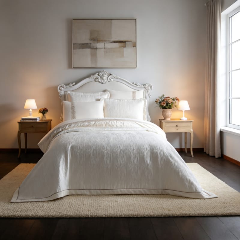 فافيلدي بيت لحاف عرايسي فاخر جدًا جاكار - لون أوفوايت ملكي 7 قطع
