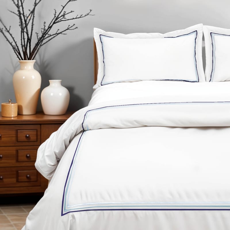 آيدا مفرش صيفي قطن أبيض مع إطار كحلي 3 قطع, أزرق بحري color-13