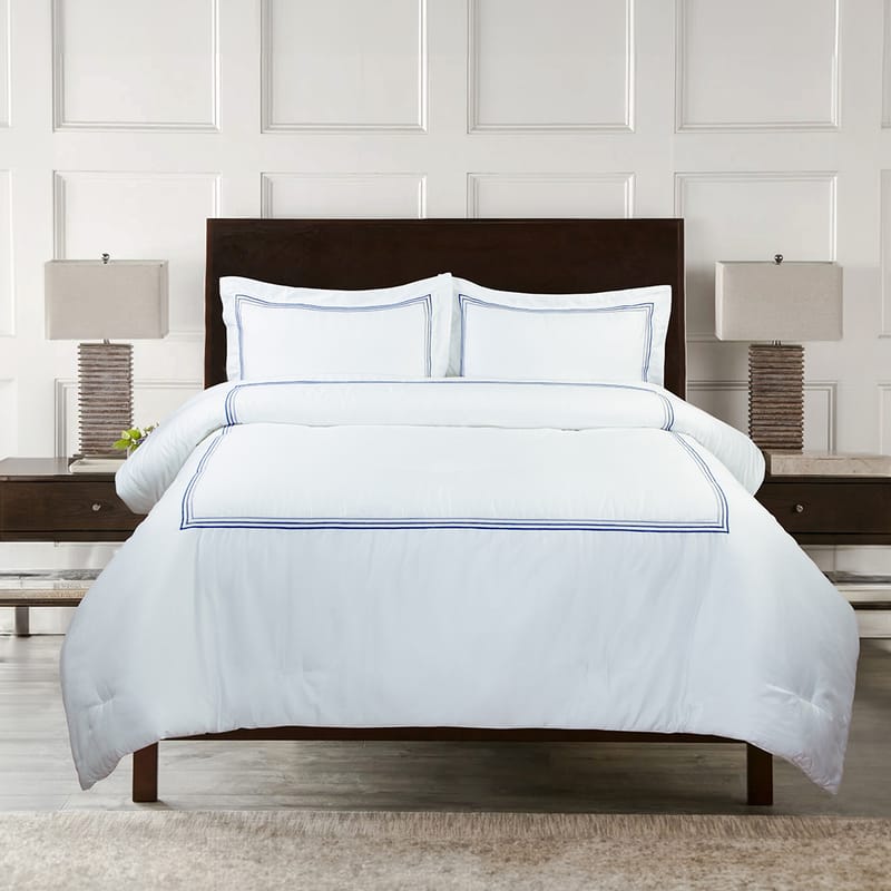 بيت لحاف فندقي أبيض مع إطار كحلي قطن طبيعي - كرز لنن
