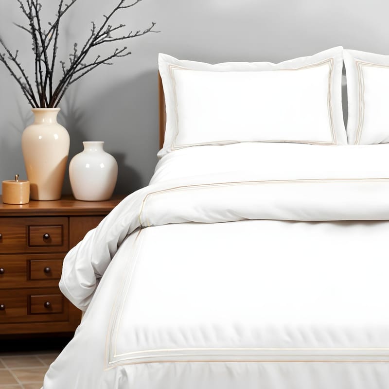 آيدا مفرش فندقي قطن أبيض مع إطار ذهبي 3 قطع, ذهبي color-7