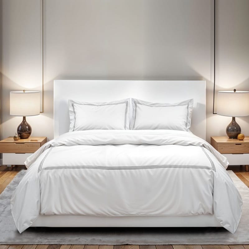 آيدا مفرش فندقي قطن أبيض مع إطار رمادي نفرين 3 قطع, رمادي color-5