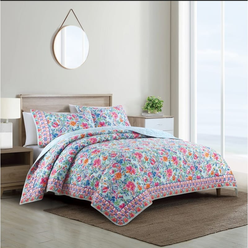 أورورا فلورال كويلت صيفي مشجر قطن طقم 3 قطع