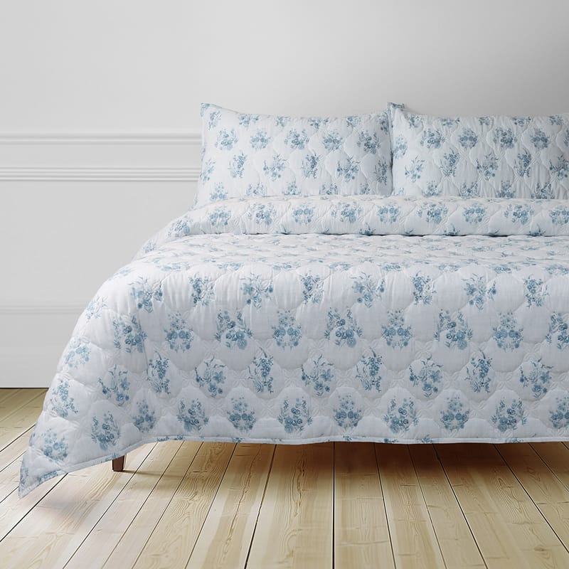 أودن مفرش قطن مضغوط صيفي مشجر أزرق وأبيض 3 قطع في السعودية والخليج