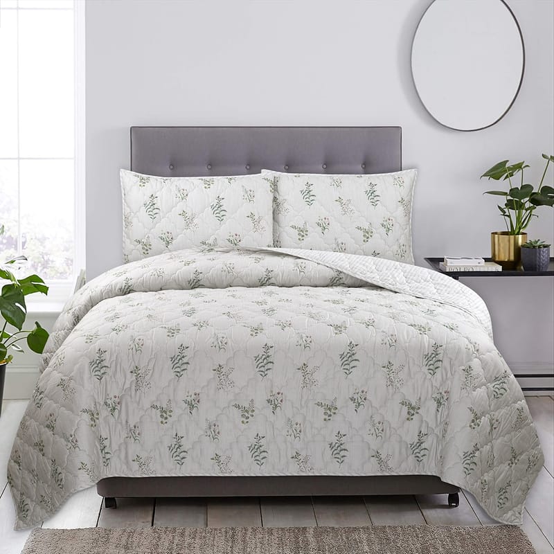 بيلسان مفرش مضغوط صيفي مشجر أبيض وأخضر
