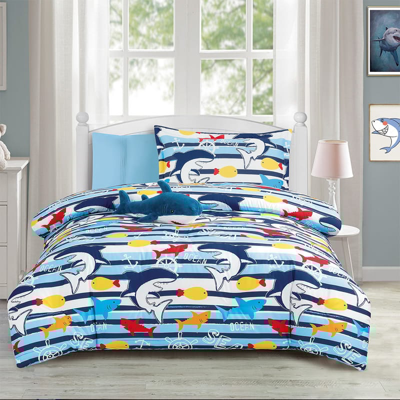 5 piece blue kids comforter set for boys