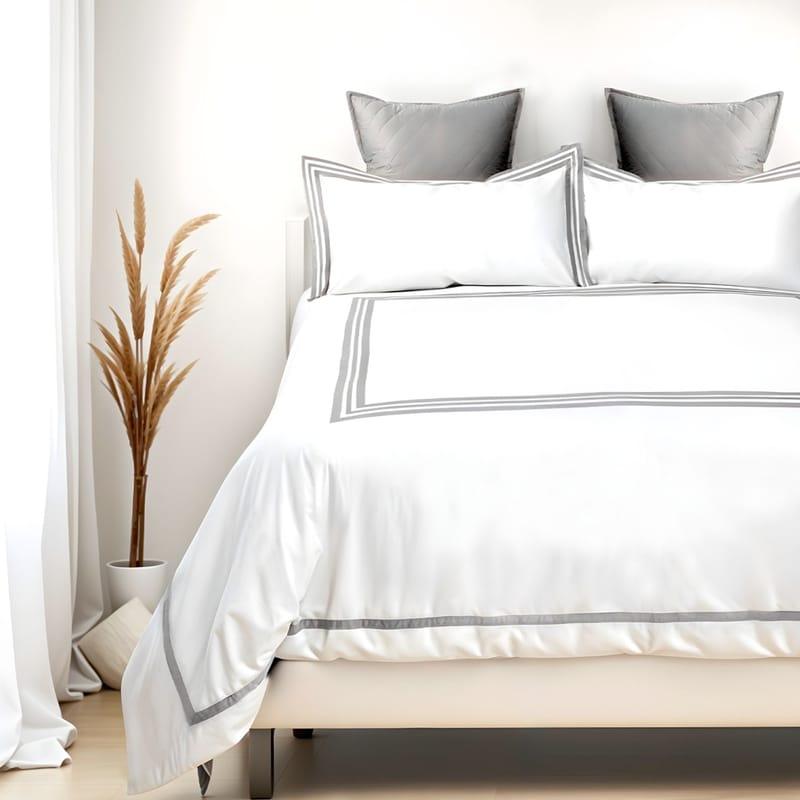 شارم مفرش سرير أبيض فندقي مع إطار رمادي 5 قطع, رمادي color-7