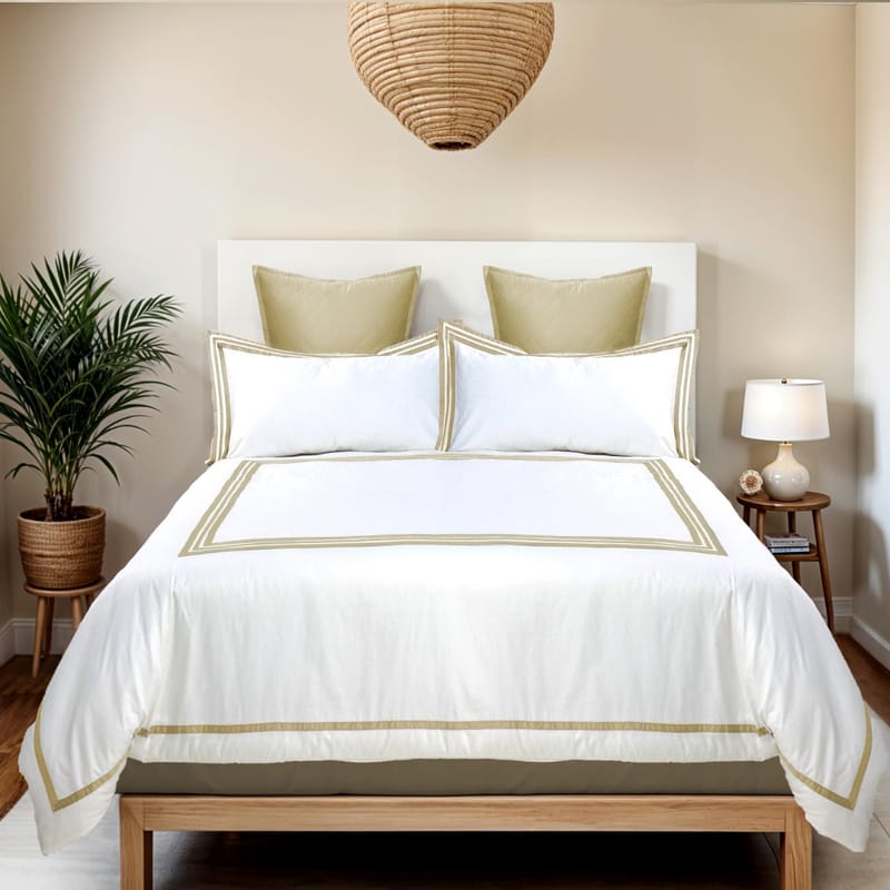 شارم مفرش فندقي أبيض مع إطار بيج قطن نفرين 5 قطع, أبيض مطفي color-17