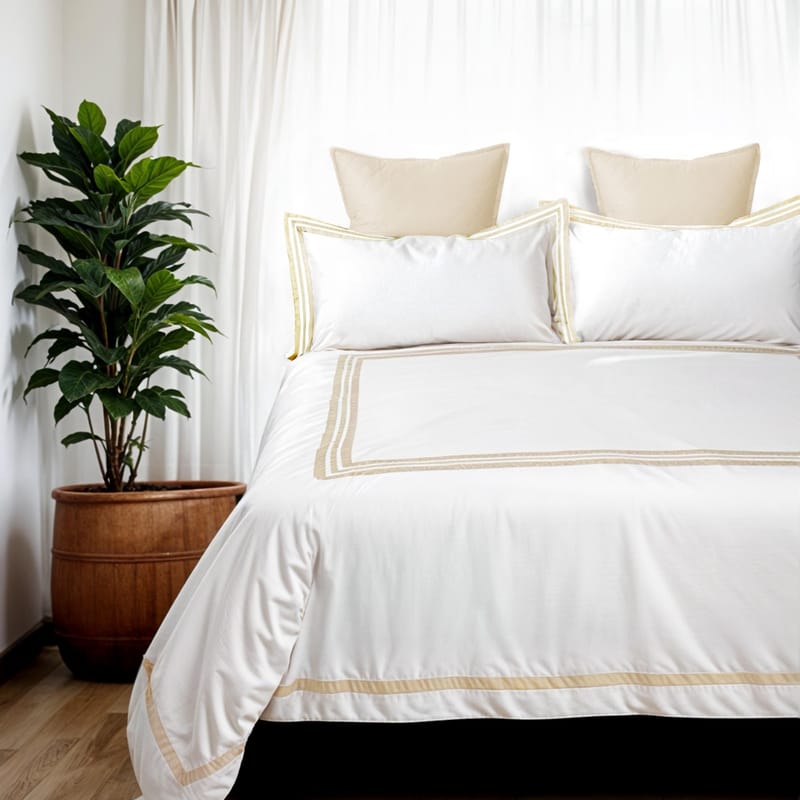 شارم مفرش فندقي أبيض مع إطار بيج قطن 5 قطع, أبيض مطفي color-11