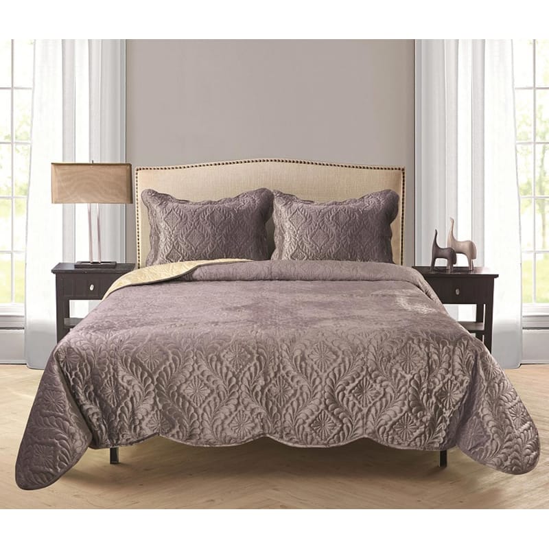 فيلفيت - رمادي / أصفر | طقم لحاف مزدوج0