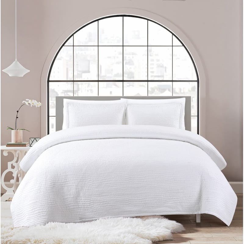 داش طقم مفرش مضغوط أبيض قطن صيفي 3 قطع