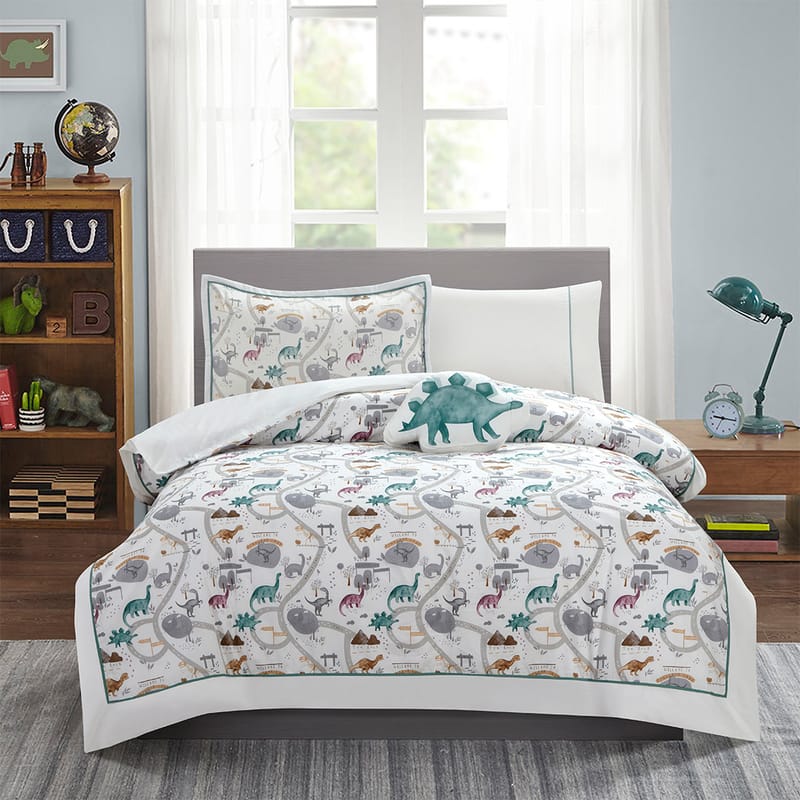 ديناصور مفرش سرير أطفال أوف وايت قطن 5 قطع, أبيض مطفي color-1