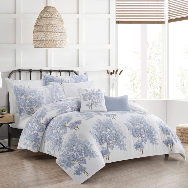 dover white floral summer comforter set with light purple 
