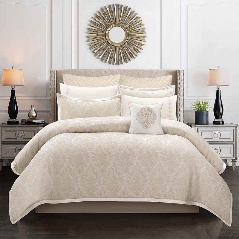 طقم مفرش بيج صيفي للسرير جاكارد 9 قطع 