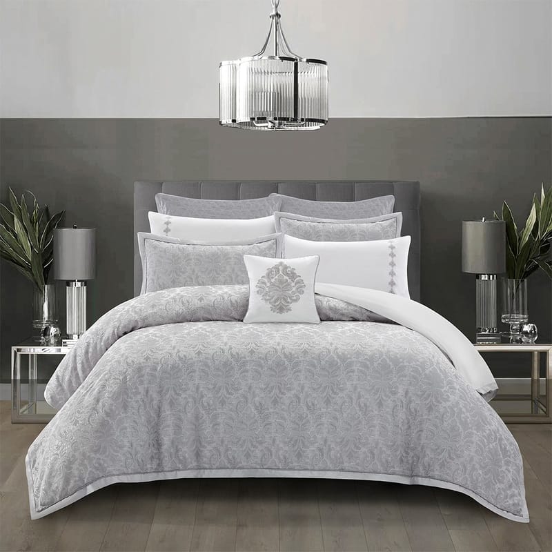 طقم مفرش رمادي صيفي للسرير جاكارد 9 قطع