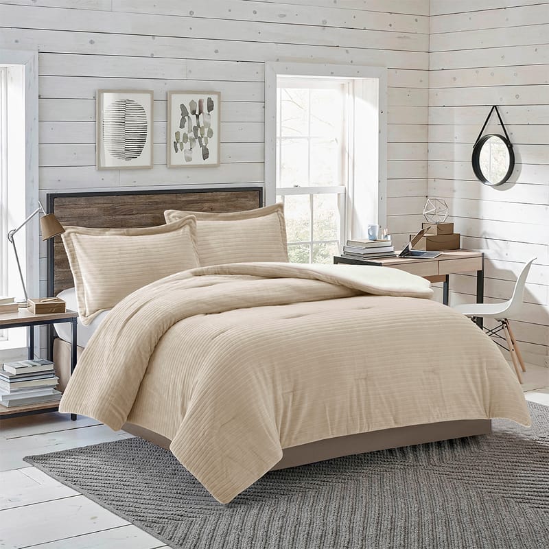 Evelina – Soft Fur Dark Beige Winter Comforter Set (3 Pieces) for beds, available in Saudi Arabia and the Gulf.
