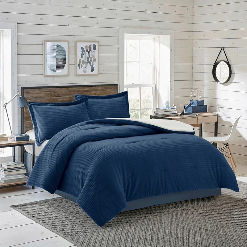 إيفيلينا أزرق داكن | مفرش شتوي 3 قطع-1