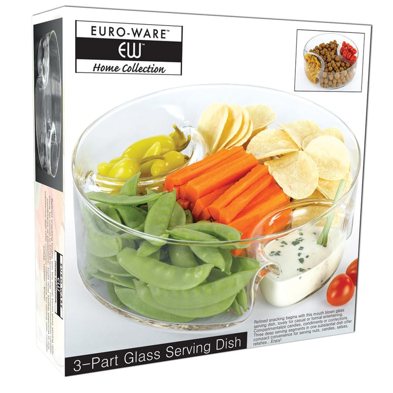 صحن تقديم زجاج 3 أجزاء, شفاف color0