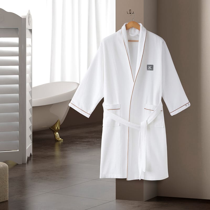 روب حمام فندقي أبيض ذهبي من كرز لنن, أبيض color-1