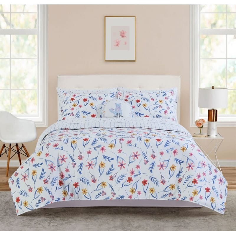 white floral kids comforter set for girls
