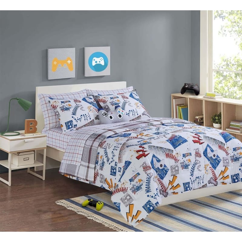 white and blue summer kids bedding set for boys
