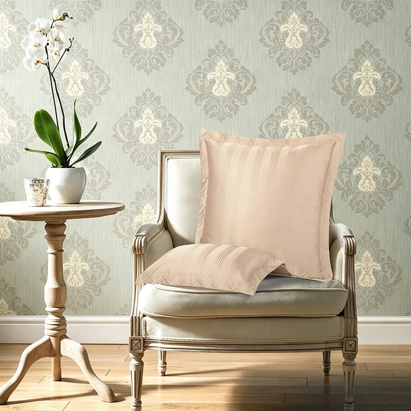 Lavinia beige decorative cushion with 100% insert and a soft zigzag chevron pattern, available in 65×65+4 cm and 50×30+4 cm sizes
