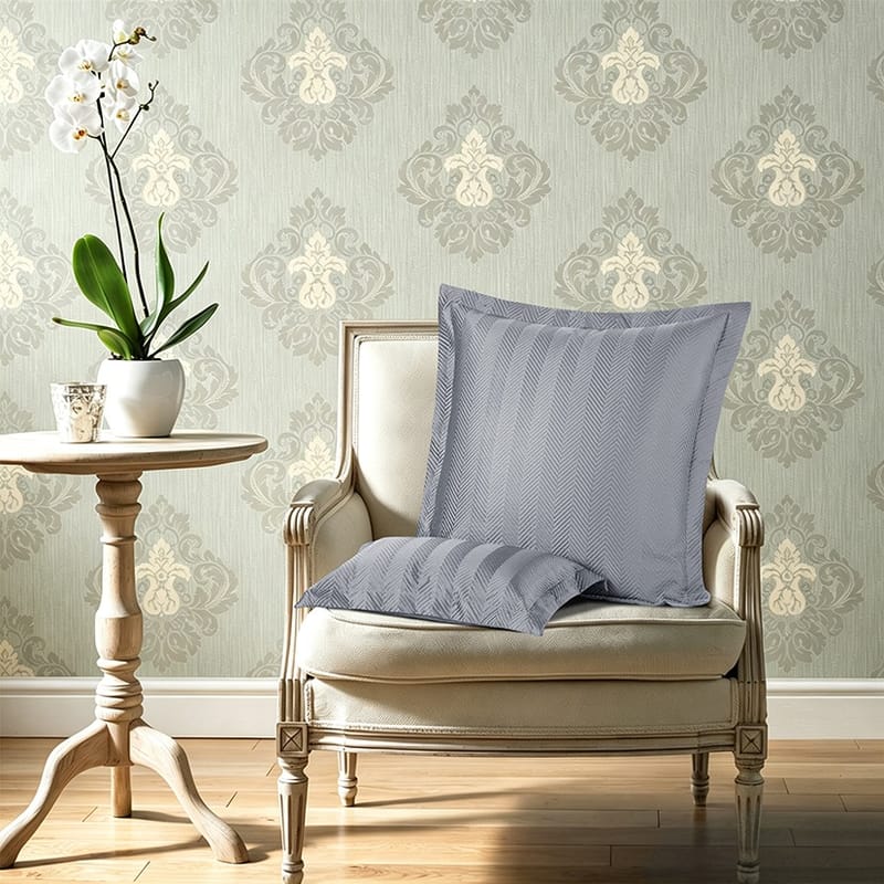 Lavinia gray decorative cushion with 100% insert and a soft zigzag chevron pattern, available in 65×65+4 cm and 50×30+4 cm sizes
