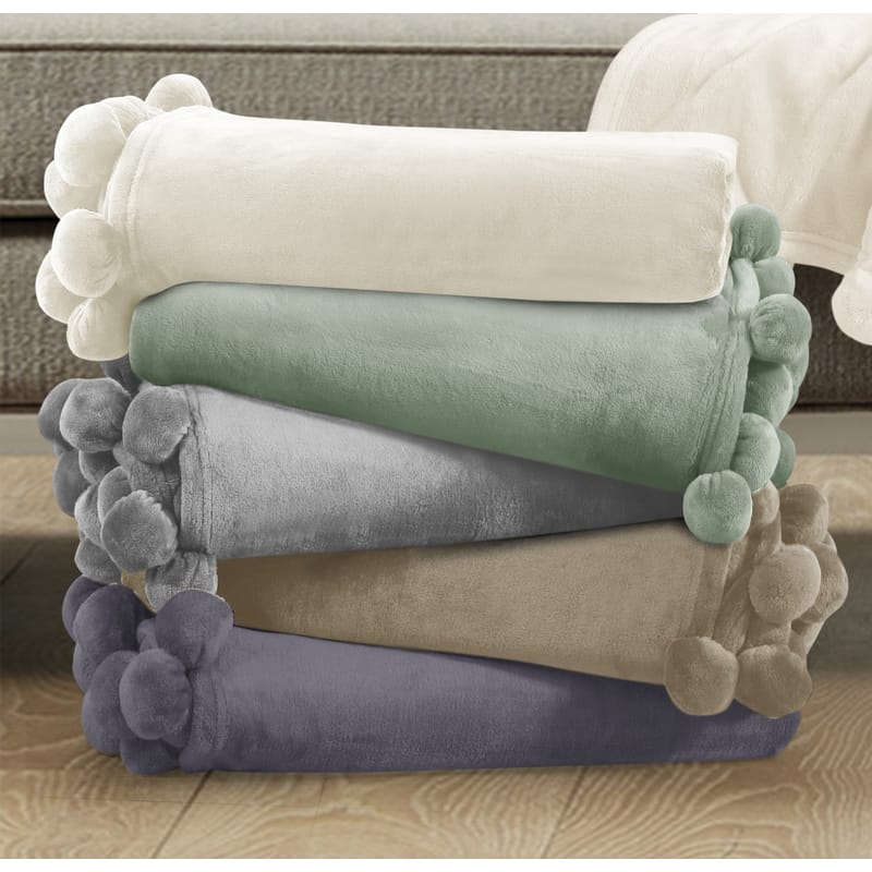 روشن - بطانية فرو ناعم شتوية مع بومبومس من كرز لنن في السعودية والخليج من كرز لنن
