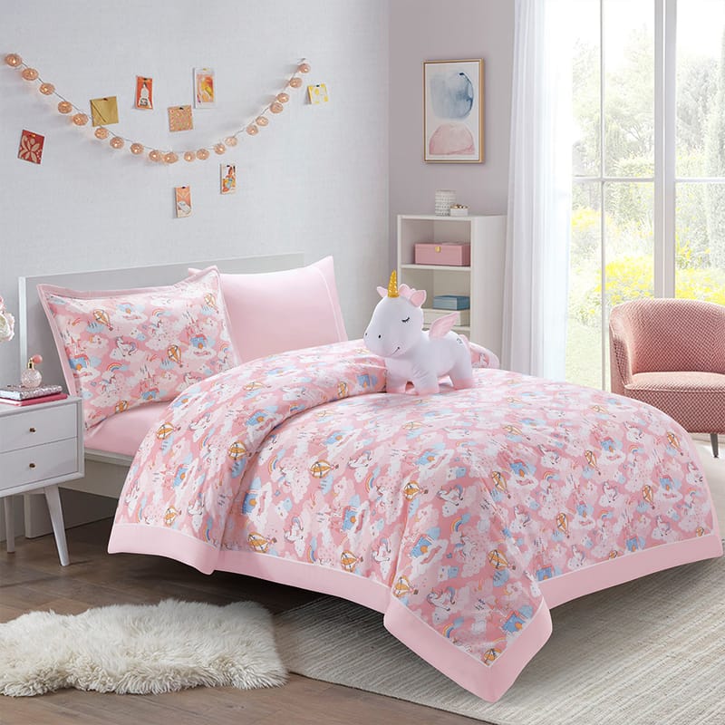 5 piece pink cotton summer comforter set for girls