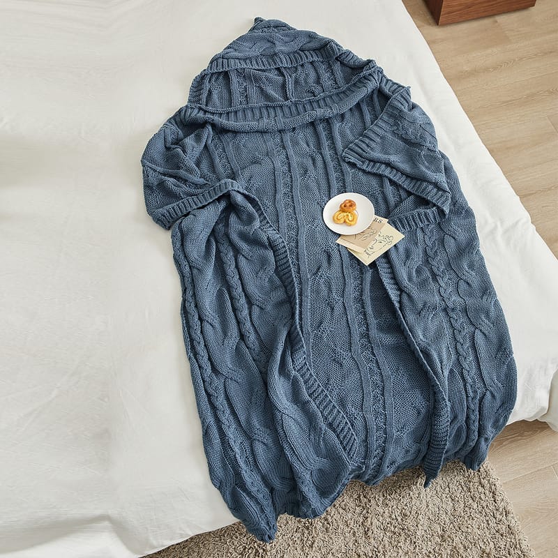 بوليفارد | بطانية حياكة يدوية مع غطاء الرأس-1