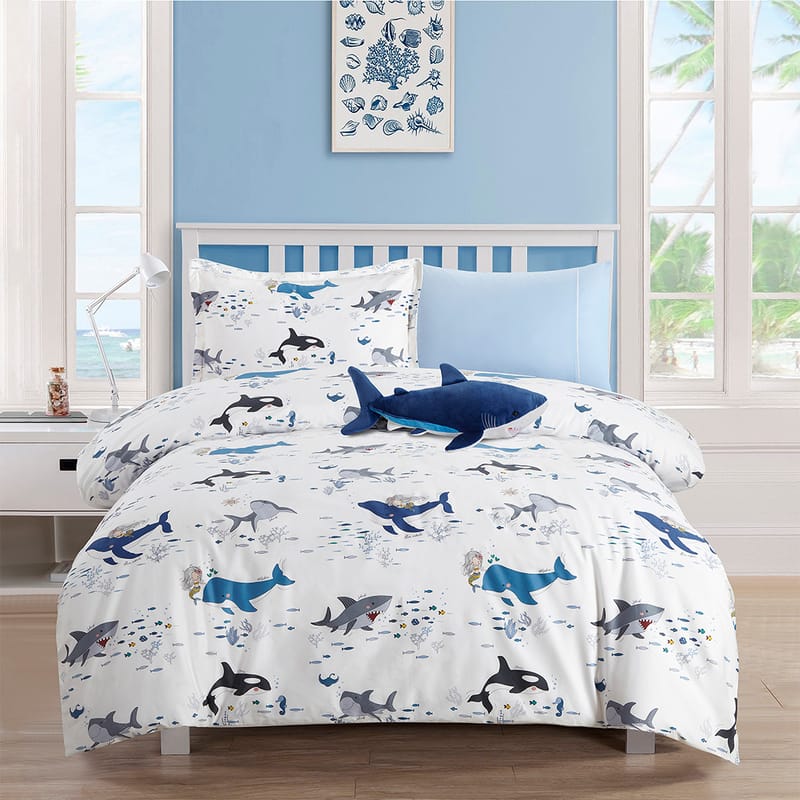 حوت طقم مفرش سرير اطفال أبيض 5 قطع للأولاد
