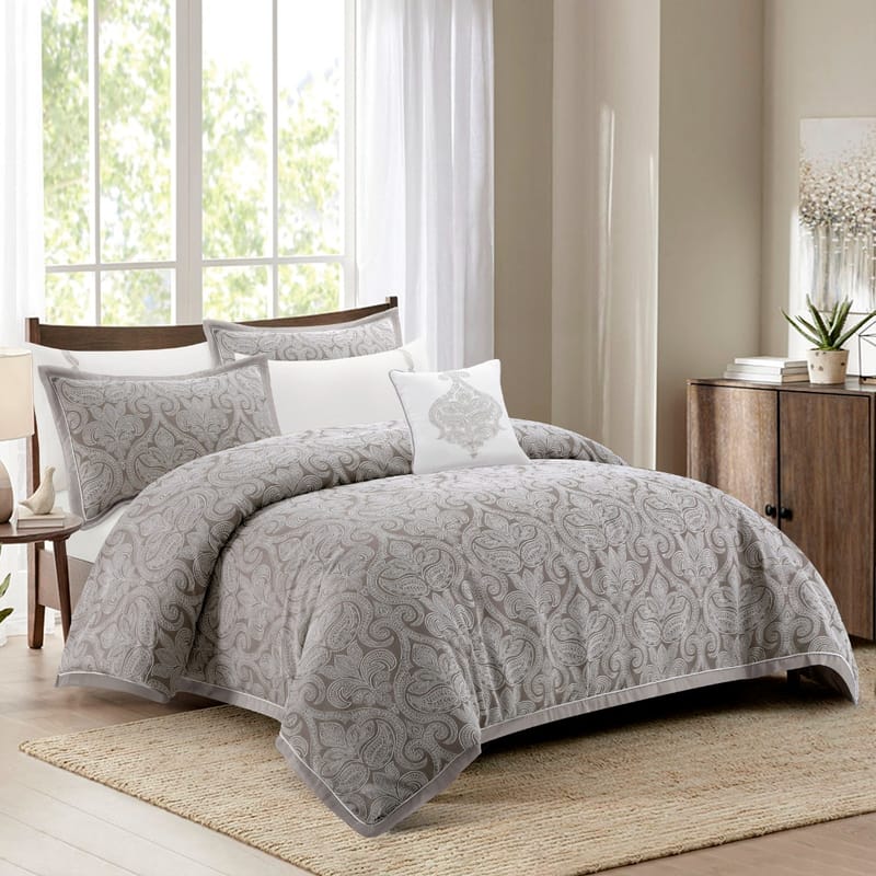 طقم مفرش رمادي صيفي جاكارد 7 قطع طقم
