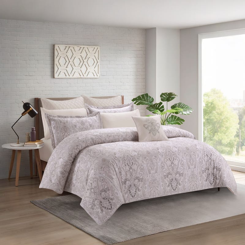 Masaa Beige Patterned Cotton Comforter Set – 9 Pieces | Karaz Linen
