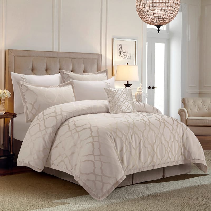  طقم مفرش سرير بيج صيفي جاكارد فاخر 7 قطع 