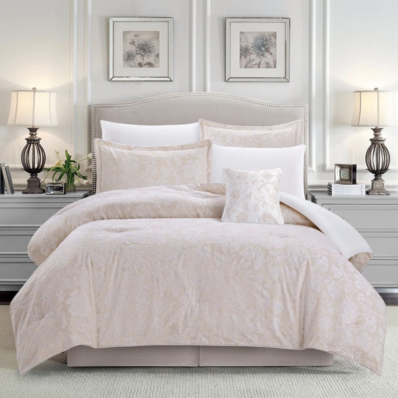  light beige jacquard summer comforter Set – 7 Pieces
