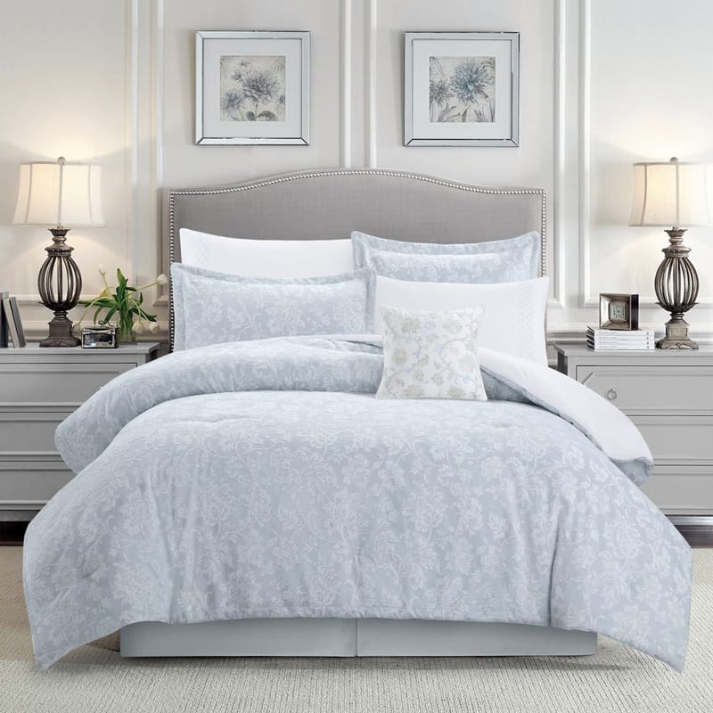 ناريا مفرش سرير رمادي فاتح صيفي جاكارد طقم 9 قطع من كرز لنن
