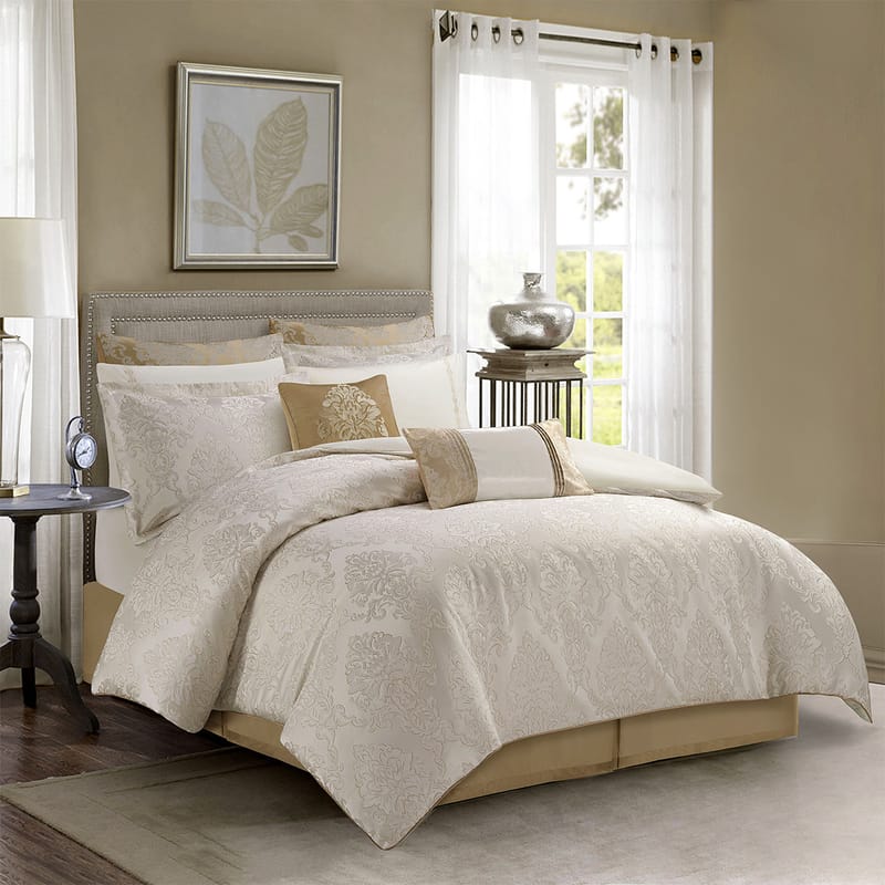 opal light beige jacquard bridal comforter set 11 pieces 
