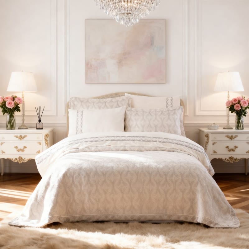 بوديوم بيت لحاف عرايسي فضي فاخر جاكار طقم 7 قطع