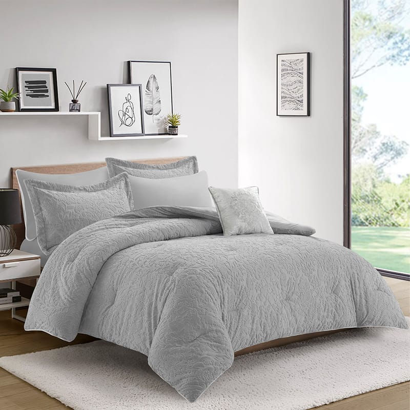 قنديل طقم مفرش شتوي رمادي غامق ٧ قطع مقاس نفرين
