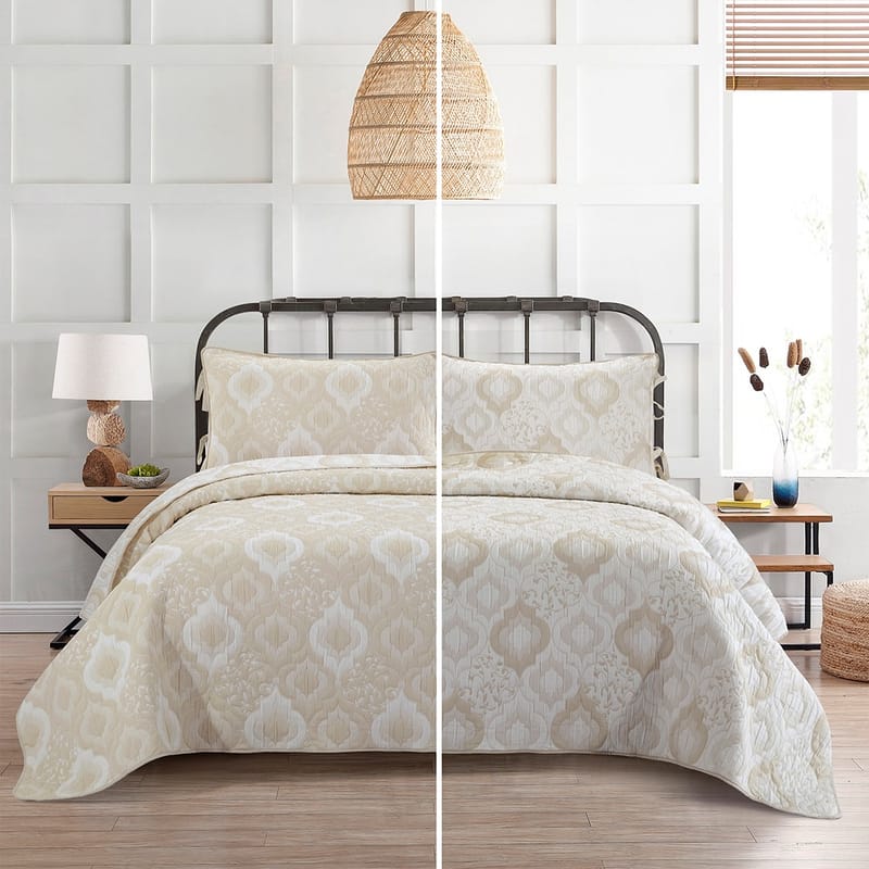 رائف طقم مفرش مضغوط صيفي بيج جاكارد 3 قطع