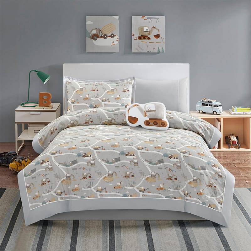 سهل طقم طقم مفرش اطفال قطن طبيعي رمادي للأولاد 5 قطع
