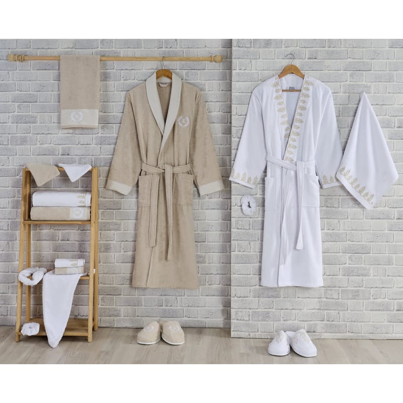 سَكِينة | طقم أرواب حمام 18 قطعة, بيج color-24