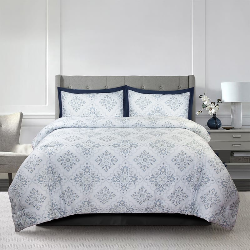 Salwa – Off-White Cotton Patterned Duvet Cover Set, 3 Pieces – Karaz Linen
