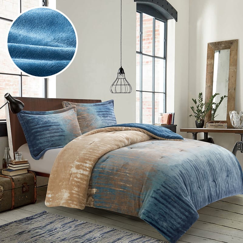 شفق | مفرش شتوي فرو ناعم 3 قطع, أزرق color-1