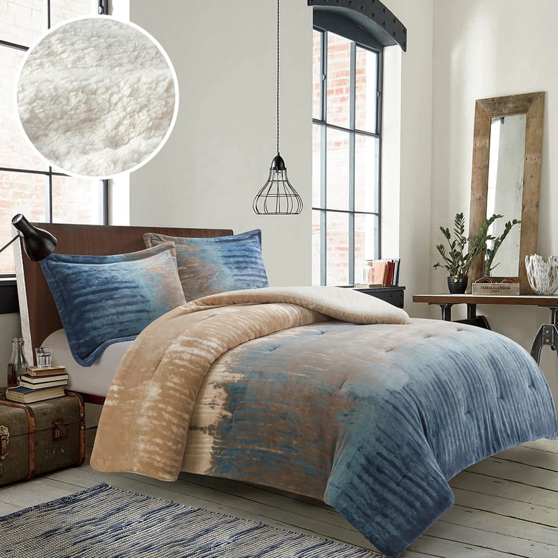 شفق | مفرش شتوي صوف 3 قطع, أزرق color-1