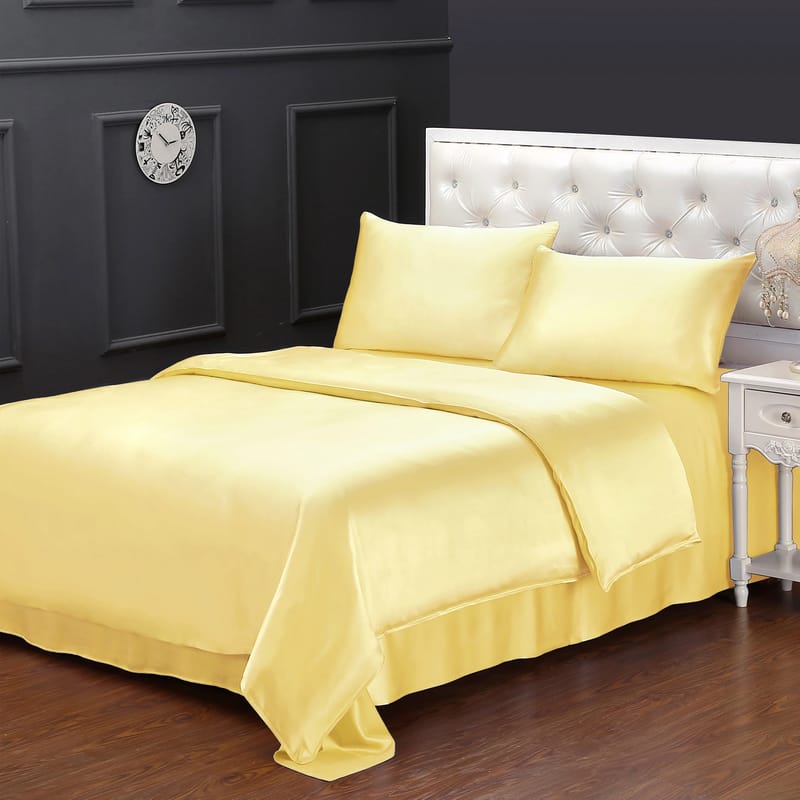 Natural Gold Silk Duvet Cover by LILYÁUREA from Karaz Linen
