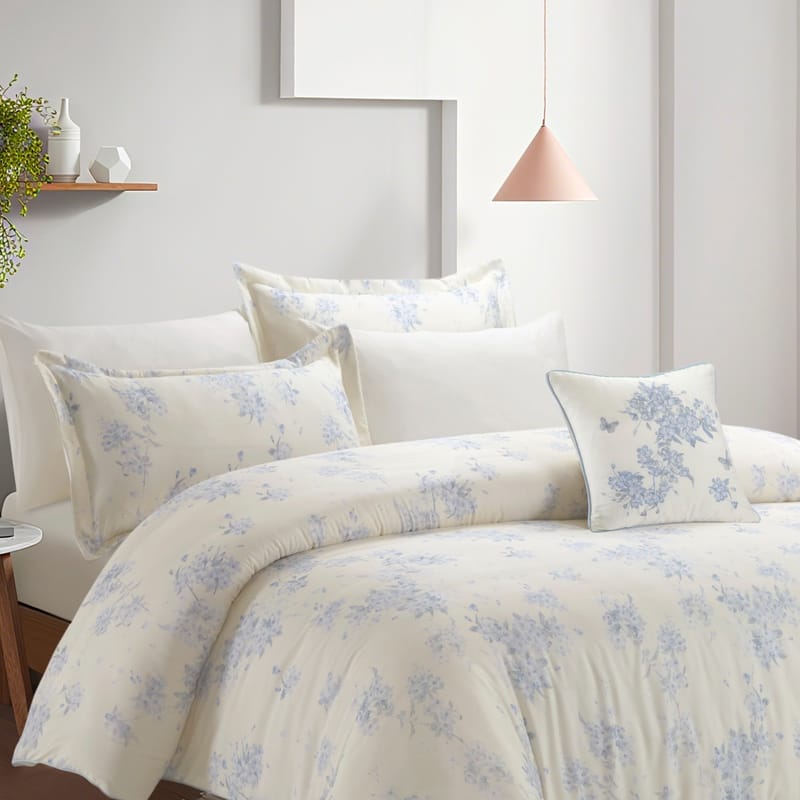 Sukoon Lavender and Cream Floral Comforter Set – 7 Pieces | Karaz Linen
